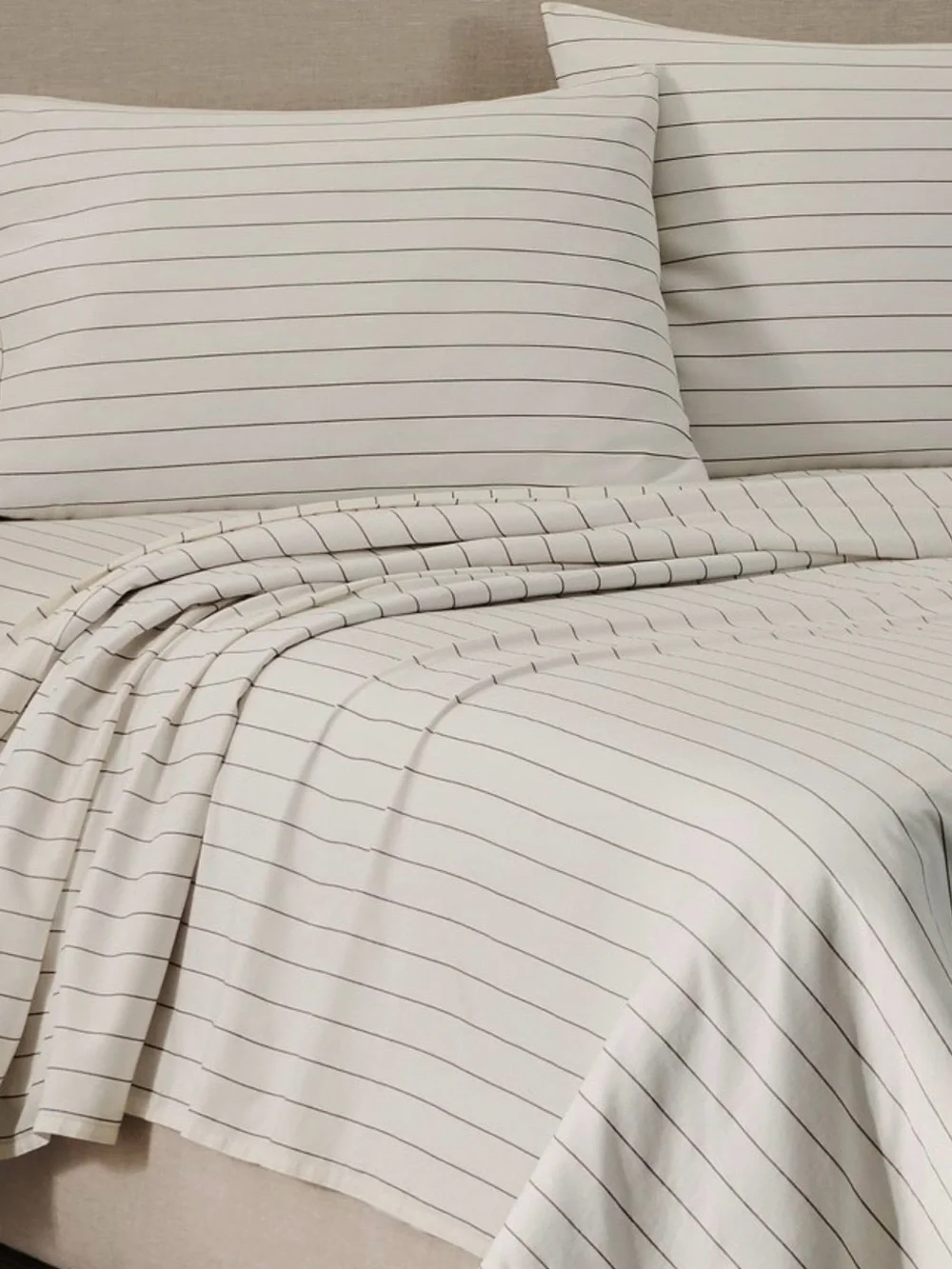 Premium Cotton Stripe Sheet Set - Cream with Thin Black Stripes